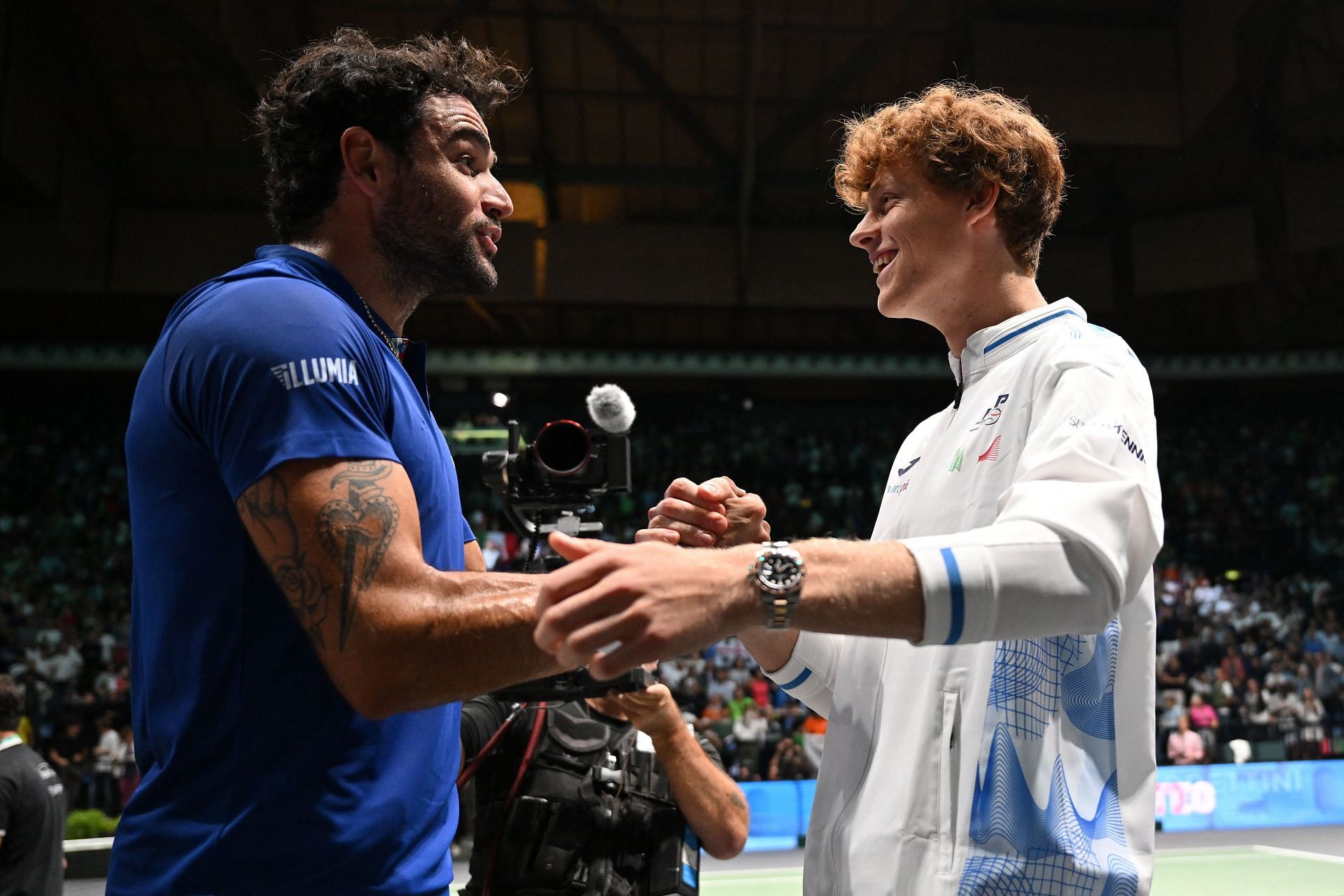 Matteo Berrettini and Jannik Sinner at the 2024 Davis Cup Finals Group Stage (Image: Getty)